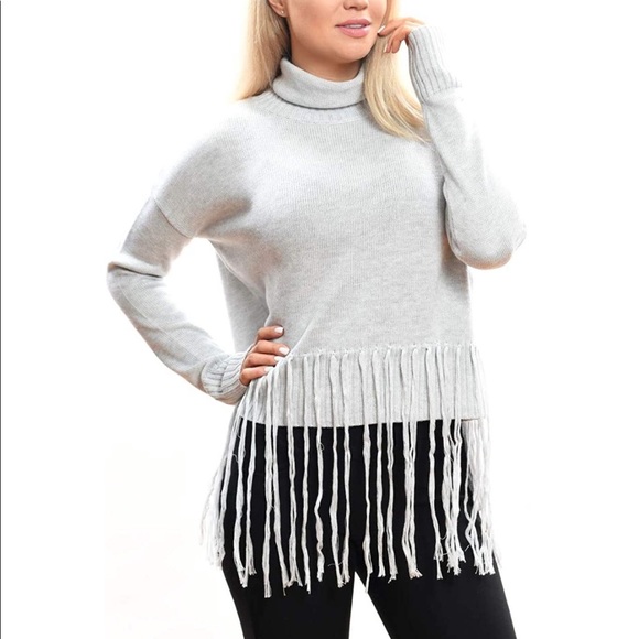 Long Sleeve Side Slit Gradient Sweater with Fringe - Picture 2 of 8